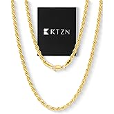 RTZN® Gold Rope Chain for Men – 3mm Mens Rope Chain – Premium Stainless Steel Necklace for Men & Boys – Non-Tarnish & Waterproof Black, Silver, Gold Mens Chain Necklaces – 18/20/22/24/26" Inches