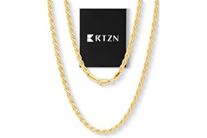 RTZN® Gold Rope Chain for Men – 3mm Mens Rope Chain – Premium Stainless Steel Necklace for Men & Boys – Non-Tarnish & Waterproof Black, Silver, Gold Mens Chain Necklaces – 18/20/22/24/26" Inches