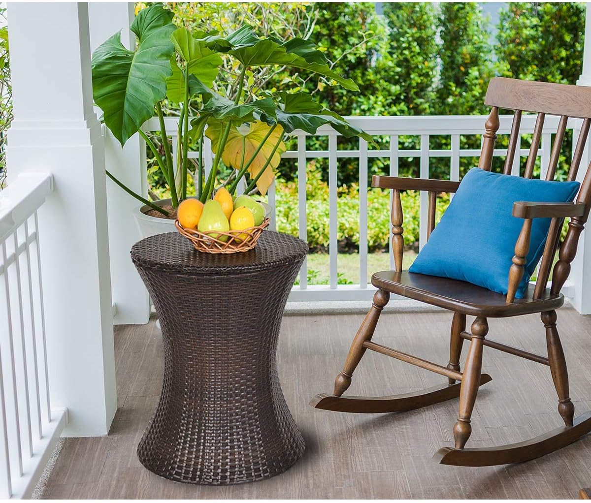 Giantex Outdoor Cool Bar Rattan Style Patio Cool Bar Table Adjustable Height Cocktail Coffee Table for Party Deck Pool Use, Brown: Kitchen & Dining