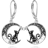 Black Cat/4th of July/Bat/Spider/Pumpkin/Wolf/Bunny/Sun and Moon/Turtle/Raven 925 Sterling Silver Leverback Dangle Earrings Moon Gothic Christmas Earrings Jewelry Gift for Women