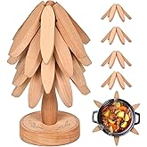 OKOM Wooden Trivets for Hot Dishes - 4+1 PCS Tree Shape Set, Foldable Hot Pot Holders for Kitchen Decor and Use (Beech)