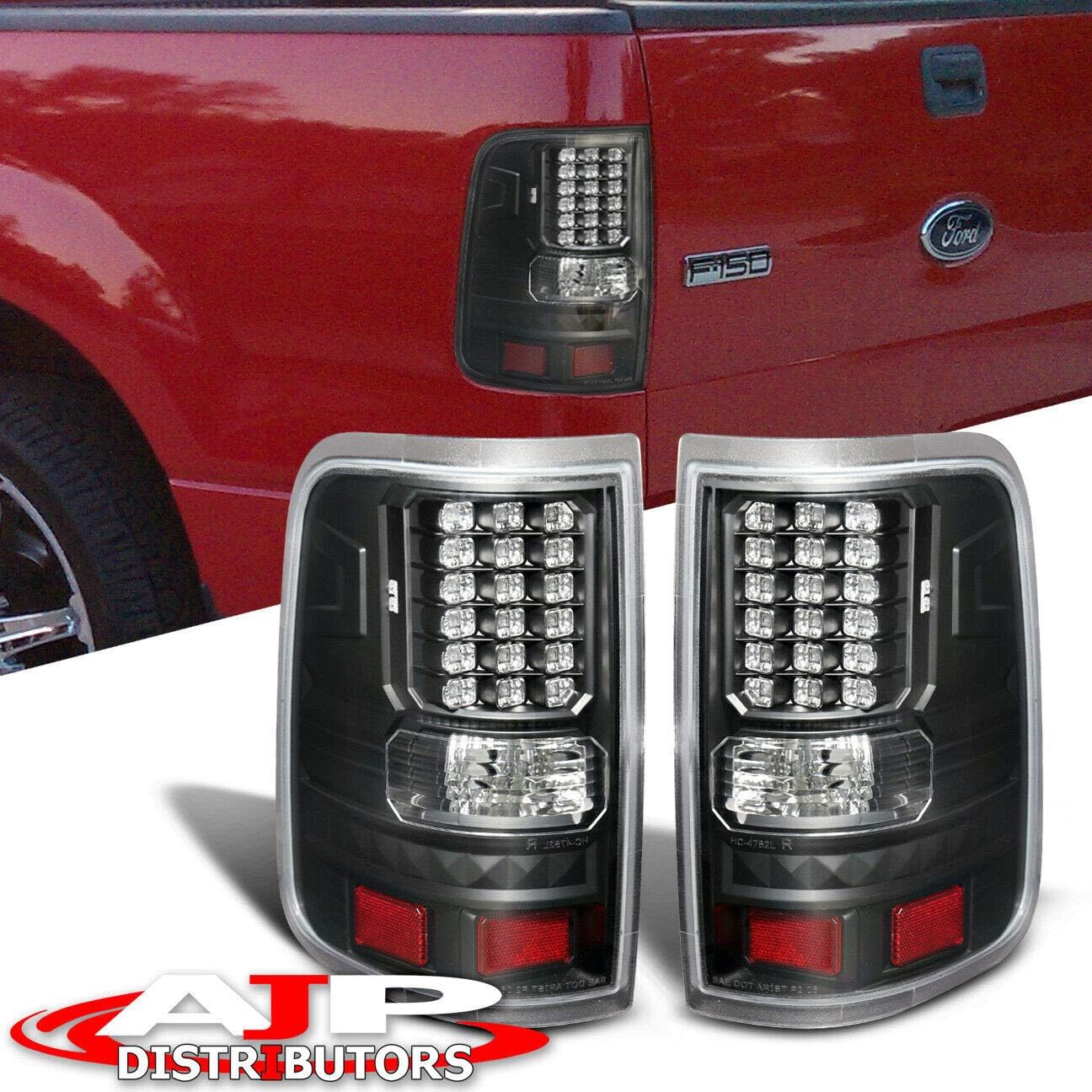 AJP Distributors Body Replacement Rear LED Tail Lights Lamps Left Right Driver Passenger Set Pair Replacement LED Black Housing Smoked For Ford F-150 F150 Styleside 2004-2008