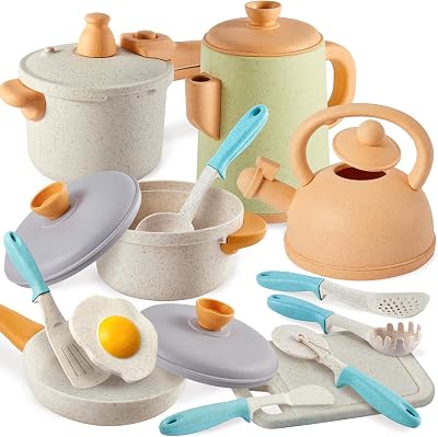 BUYGER Pretend Play Kitchen Set Pots Pans Utensils Kids Toys 3+ Years