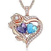 JIYVY32 Rose Heart Valentines Necklaces for Women,Rose Gold Forever Love Jewelry with 2 Birthstones Pendant,Valentines Anniversarry Birthday Gifts for Her Wife Mom Grandma, 18+2 Inch Chain