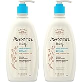 Aveeno Baby Daily Moisture Body Lotion for Sensitive Skin, Hypoallergenic Moisturizing Baby Lotion with Nourishing Oat to Deeply Moisturize Baby's Skin, Fragrance-Free, 18 fl. oz, 2 Pack