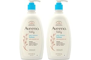 Aveeno Baby Daily Moisture Body Lotion for Sensitive Skin, Hypoallergenic Moisturizing Baby Lotion with Nourishing Oat to Deeply Moisturize Baby's Skin, Fragrance-Free, 18 fl. oz, 2 Pack