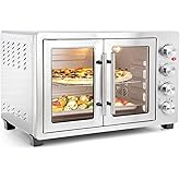 47.6 Quart French Door Countertop Convection Oven with Rotisserie, Stainless Steel Toaster Oven with Timer, Bake Tray, and Ac