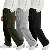 LessonZoo 3 Pack Boys' Cargo Sweatpants Drawstring Elastic Waist Joggers Kids Youth Athletic Hiking Pants with 4 Pockets