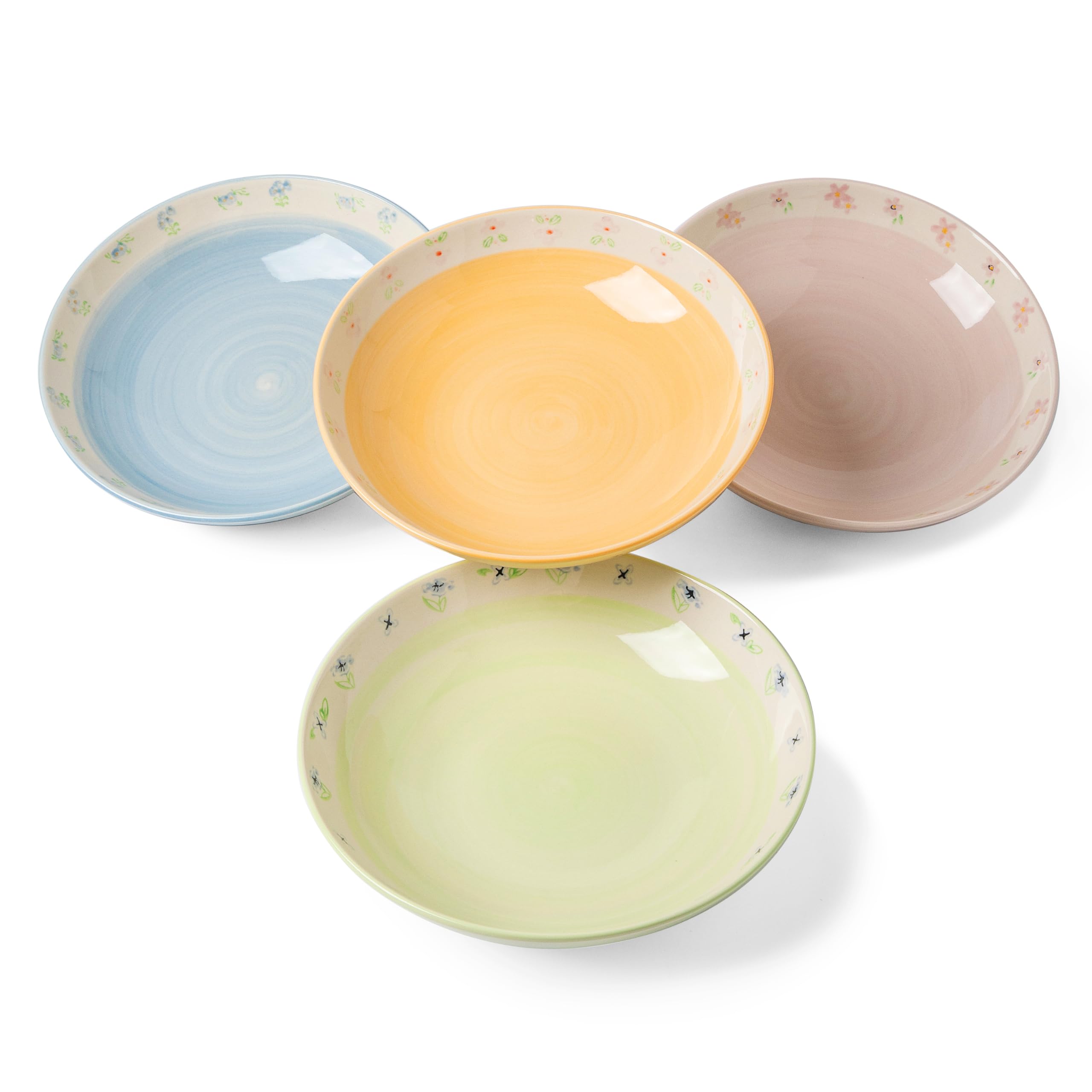 Photo 1 of BICETTO Spring Blossom Hand-Painted Ceramic Pasta Bowls Set of 4, 8.4" Floral Salad & Dinner Bowls 35oz – Aesthetic Pastel Bowls for Pasta, Brunch, Soup & Everyday – Microwave, Dishwasher & Oven Safe