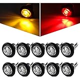 Partsam 10Pcs 3/4" Mini Round LED Marker Lights w Bullet Plugs, Sealed Waterproof Clear Lens 3/4 inch Clearance Lights for Tr