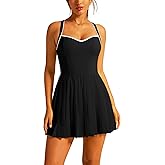 ABOCIW Womens Sweetheart Neck Pleated Tennis Dress Built in Bra and Shorts Golf Athletic Dress with Pockets