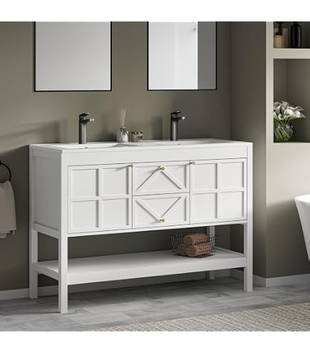 Capri III 48" Single Sink Bathroom Vanity With Stealth Organizer – Solid Hardwood Cabinet, Engineered Stone Countertop & Backsplash, Soft-Close Doors/Drawers, Pre-Assembled, White