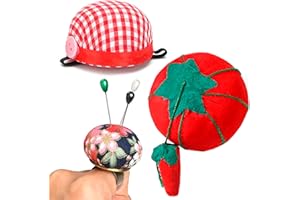 HAGBOU Pin Cushion, Classic Pin Cushions for Sewing, Tomato Pin Cushion, Red Plaid Pin Cushion Wrist, Retro Cherry Blossom Print Ring Pincushions