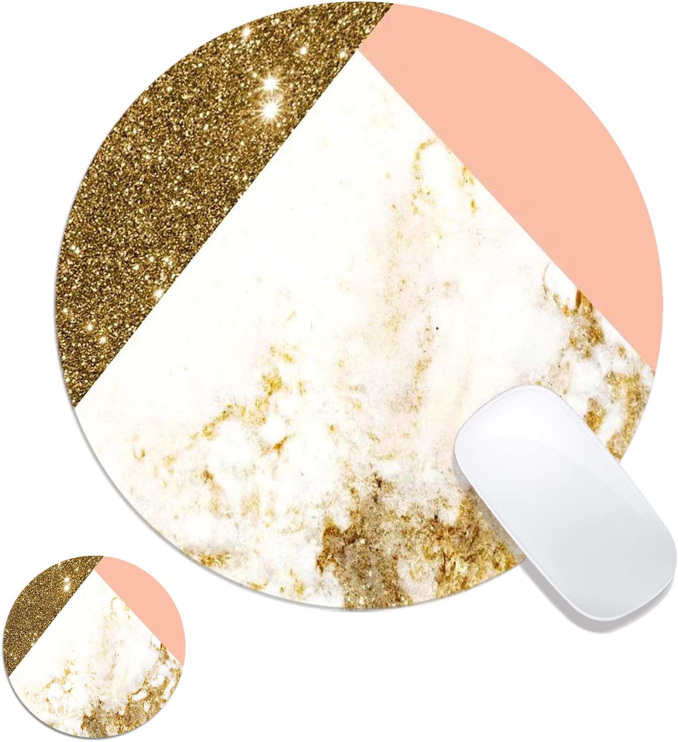Round Mouse Pad, Pink Gold White Marbling Customized
