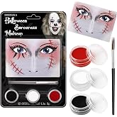 White Black Red Face Paint Clown Pennywise Halloween Makeup Kit Character Set for Kids Adults, Safe Non-Toxic Goth Face Paint Kit for Costume Parties, SFX Makeup, Dress Up &amp; Cosplay