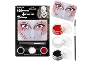 BOBISUKA White Black Red Face Paint Clown Sorceress Halloween Makeup Kit Character Set for Kids Adults, Safe Non-Toxic Face Paint Kit for Costume Parties, SFX Makeup, Dress Up & Cosplay
