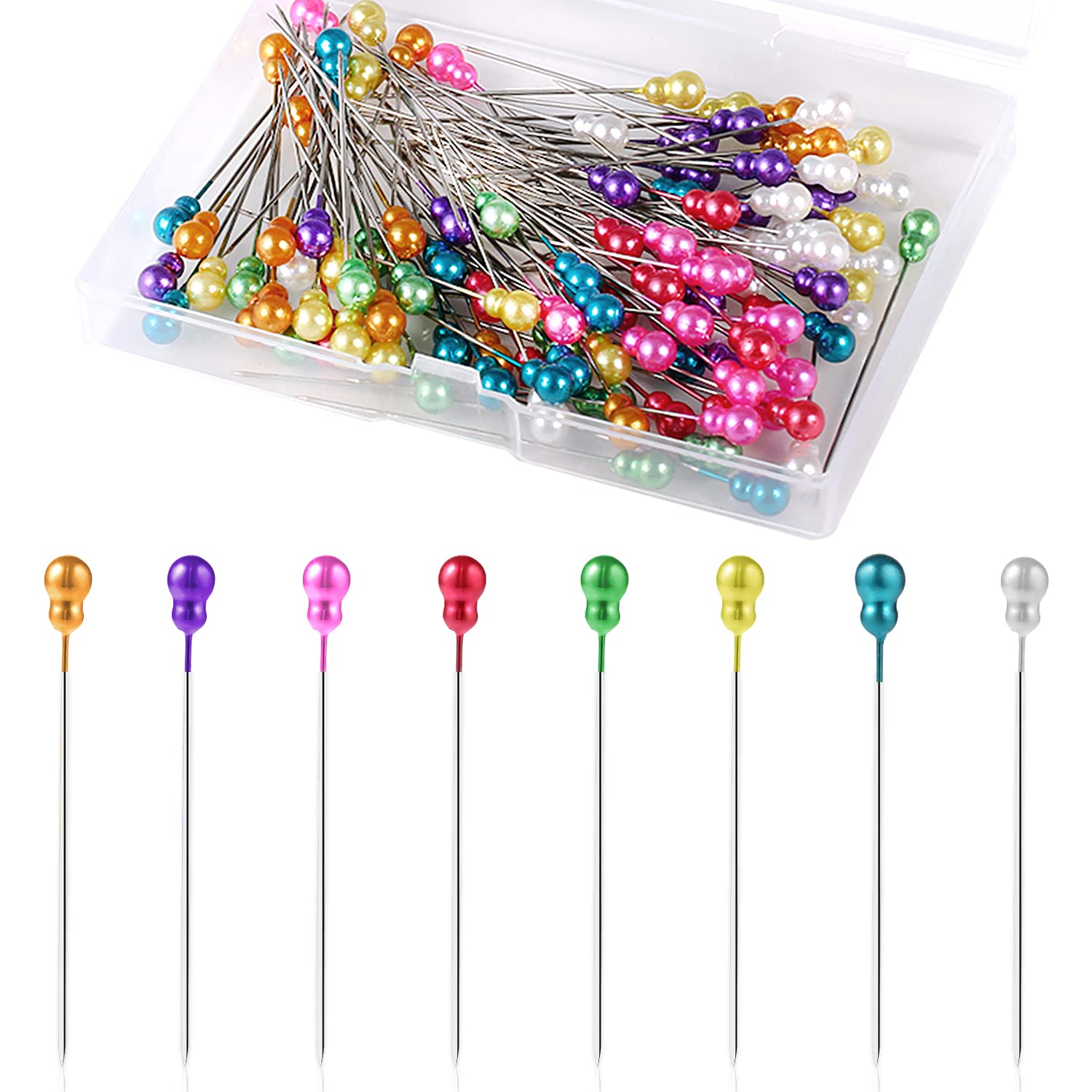 200pcs Straight Pins, 2.2inch Long Decorative Sewing Pins with Colored Heads Gourd Shaped Straight Quilting Pins for Corsage Bouquet Fabric Sewing Dressmaking