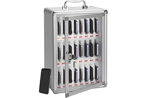 LOCKCURX 24-Slot Cell Phone Locker - Storage Cabinet for Classroom, Wall Mount Organizer With Key, Aluminum Pocket Chart for Offices, Schools and Factories