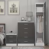 Reflect Grey Gloss & Matt White Wardrobe, Chest & Bedside Table Set view 4