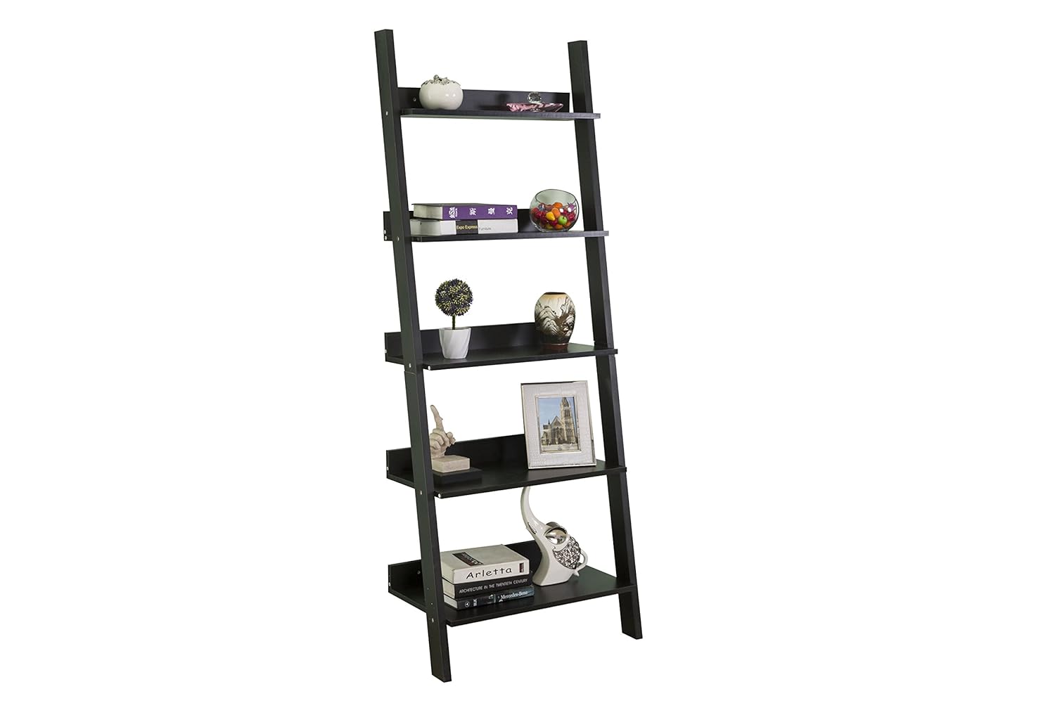 YAKOE 5 Tiers Wooden Wall Rack Leaning Ladder Home Storage/Display