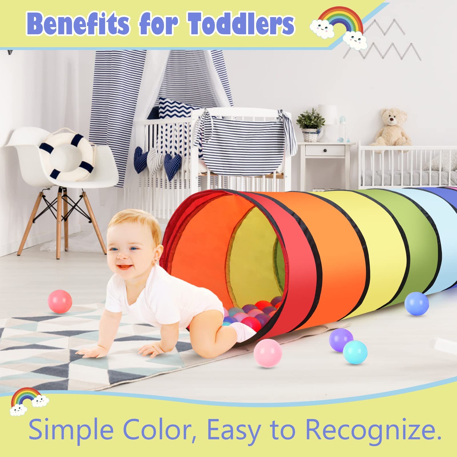 Kids Tunnel for Toddlers 1-3 Play Tent, 6ft Colorful Pop Up Tunnel to Crawl Tunnel for Toddlers 3 Year Baby or Dog Cat Pets, Foldable Gift for Boys & Girls in Indoor & Outdoor Games
