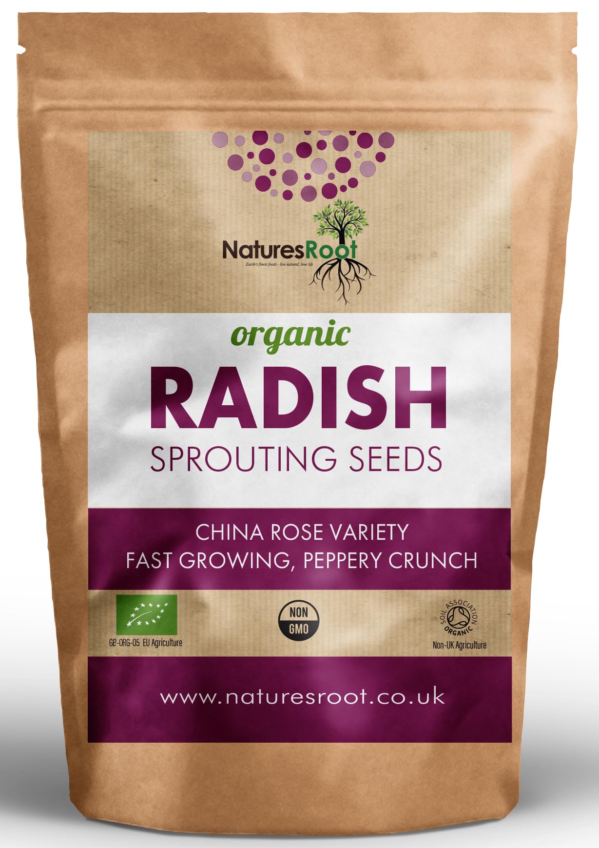 Natures Root Organic Radish Sprouting Seeds 500g (China Rose) - Superfood | Non GMO | Microgreen Sprouts | Garden Planting | Vegetable Gardening