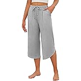 Ekouaer Womens Pajama Pants Capri 2026 Wide Leg Lounge Pj Pants Summer Comfy Drawstring Pajama Bottoms with Pockets