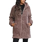LKOUS Fleece Jacket women,Oversized Zip Up Long Sherpa Hoodie Fuzzy Warm Winter Teddy Coat with Pockets