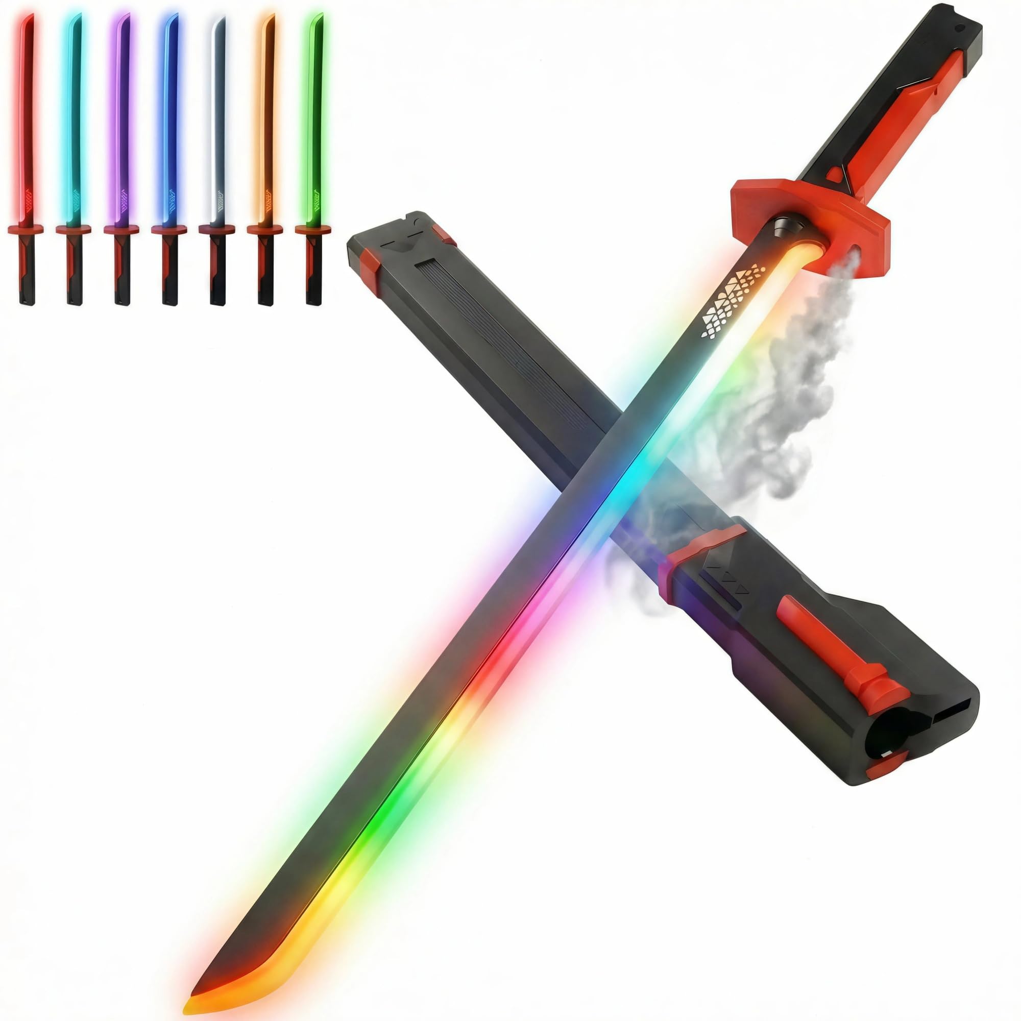 Photo 1 of Cravonel RGB Light Up Saber Toy with Smoke Mist Effect, 7 Color Neon Lightsaber, Sound Effects and Impact Sensing, USB-C Rechargeable Toy Sword for Kids, 31.5 Inch