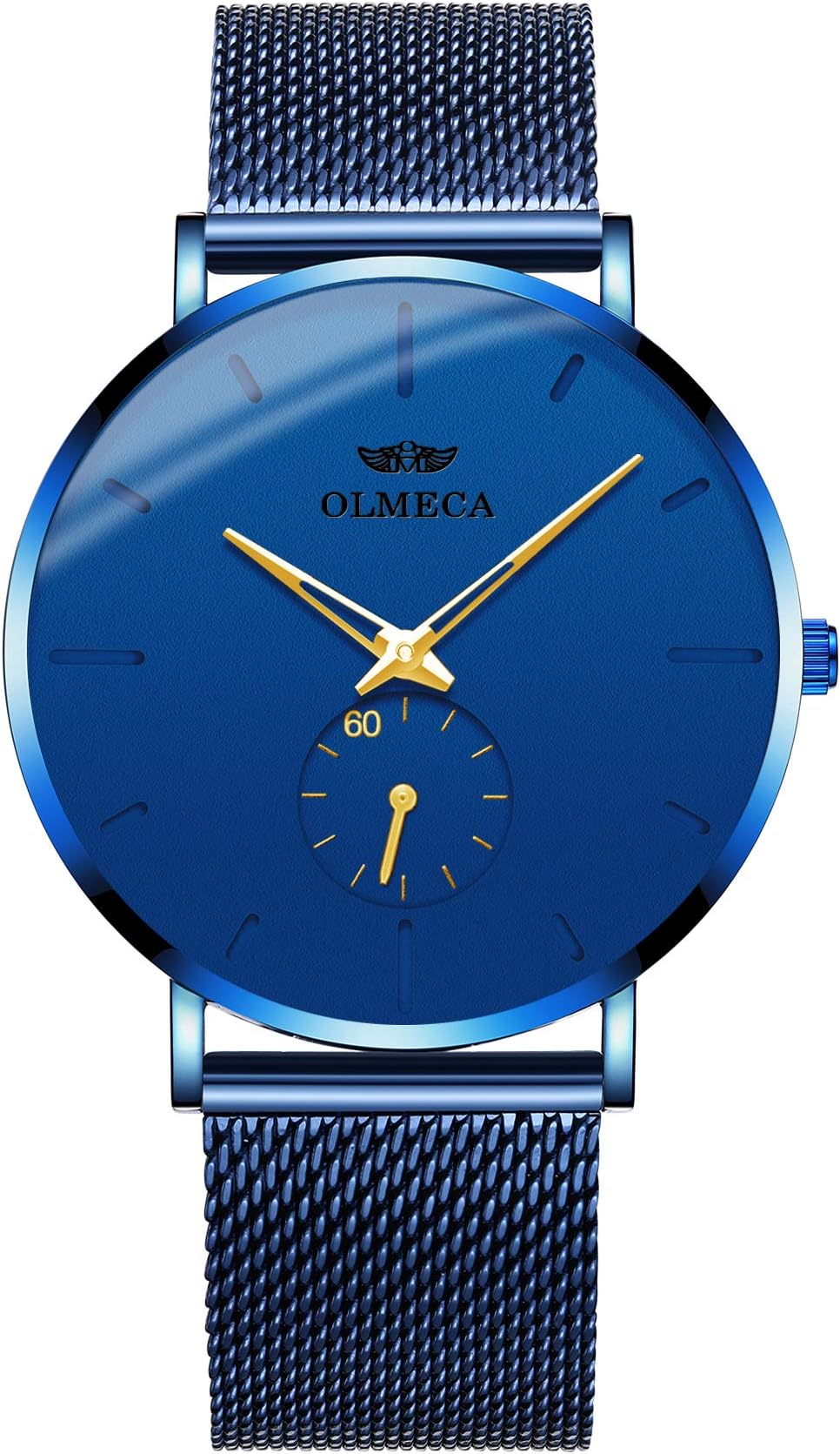 OLMECA Men's Watches Luxury Simple Casual Quartz Analog Waterproof Wrist Watch Stainless Steel Milanese Band Gold Color for Women (Blue)