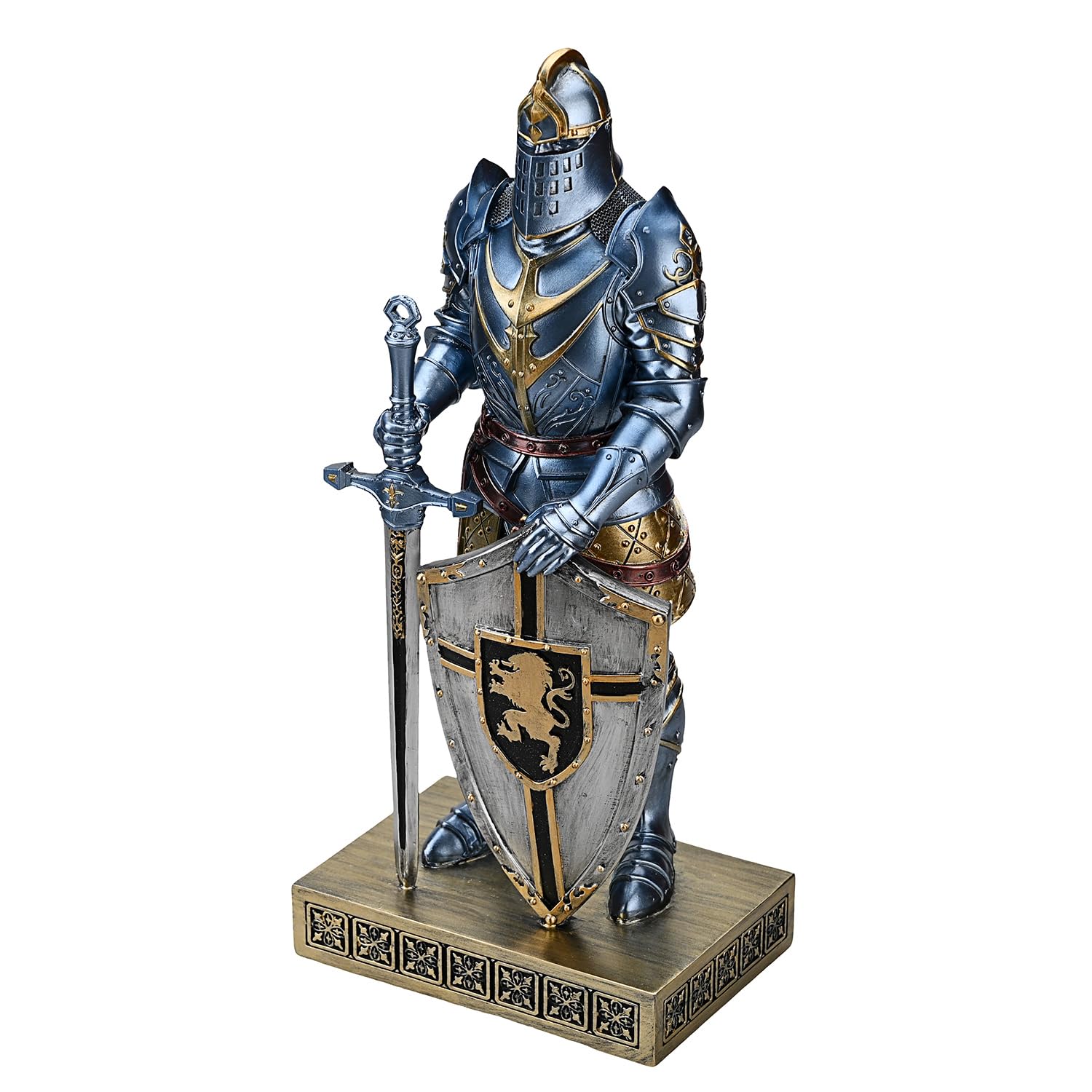 HDMbigmi King's Guard Knight with Shield Desktop Accessories Statue Medieval Knight Ornament Paperweight for Office and Home Top Collection as Gift 12.60 Inch (Blue)