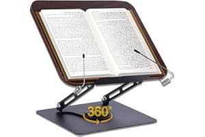 ASIEIT Book Stand, Book Holder,360°Swivel Cookbook Stand for Kitchen, Height Angle Adjustable, Foldable and Portable for, Office, Bible, Recipe, Magazine