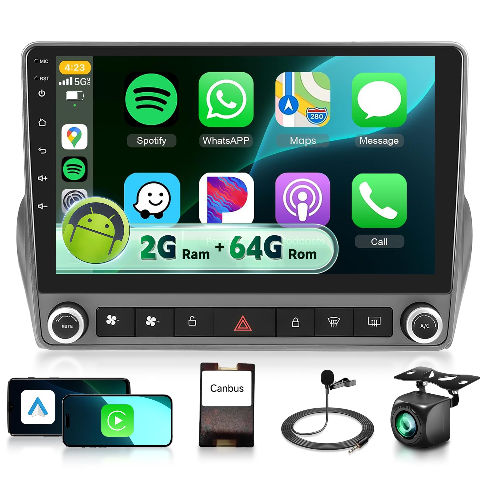 Photo 1 of 2G+64G Car Stereo for Chevrolet Chevy Camaro 2008-2015 with DSP/Android 13/Wireless Carplay/Android Auto, 9" IPS Touchscreen Car Radio with GPS WiFi Bluetooth FM/RDS SWC Backup Camera