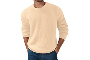NUOKESASI Mens Crewneck Pullover Sweater Textured Long Sleeve Casual Knitted Sweaters with Ribbing Edge