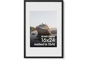 HAUS AND HUES 16x24 Picture Frame with Real Glass and Black American Oak Matted to 12x16 - Oak Black 16x24 Frame - Includes Vertical & Horizontal Hang - Ideal for Home, Room, Office (16x24 in, Black)