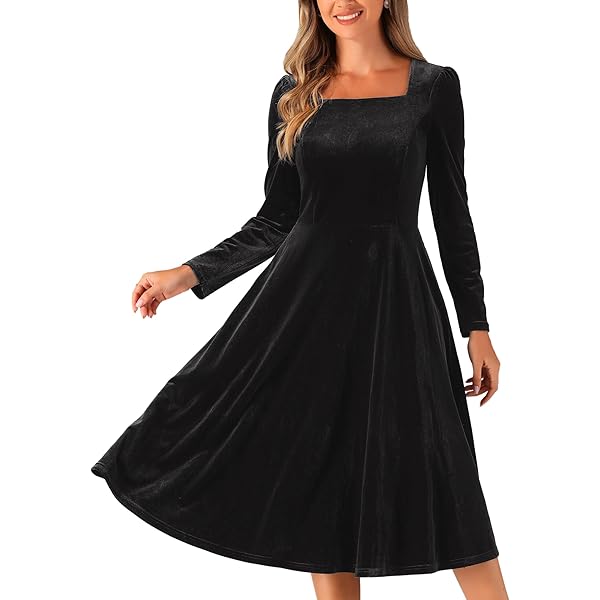 Allegra K Velvet Dress for Women's Mock Neck Button Front Ruffle Vintage Flared  Dresses X-Small Dark Green at Amazon Women's Clothing store