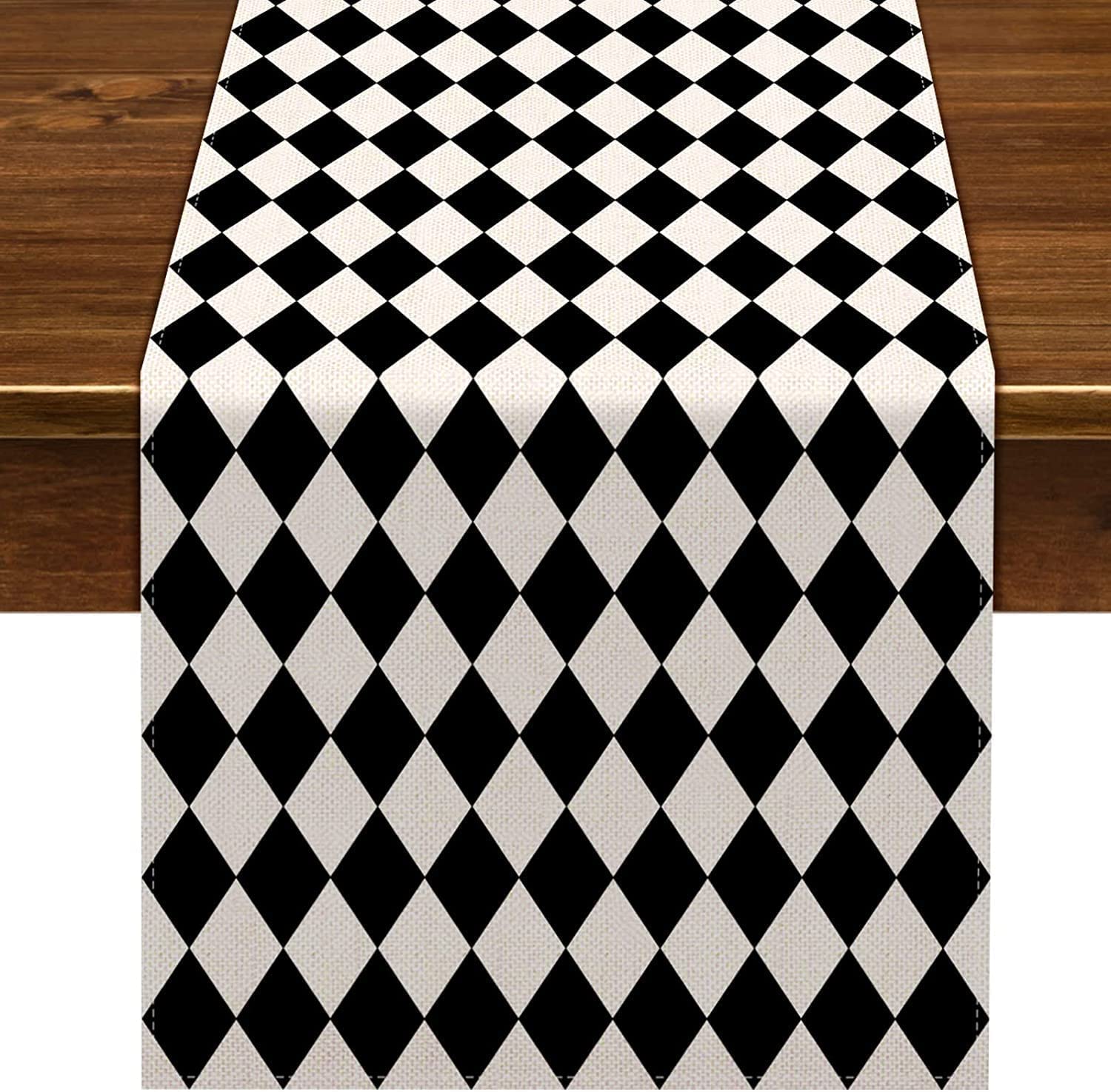Photo 1 of **USED - MINOR DAMAGE**
Nepnuser Black and White Harlequin Table Runner 108 Inches Long Diamond Lattice Tea Themed Party Decorations Kitchen Dining Room Home Decorations