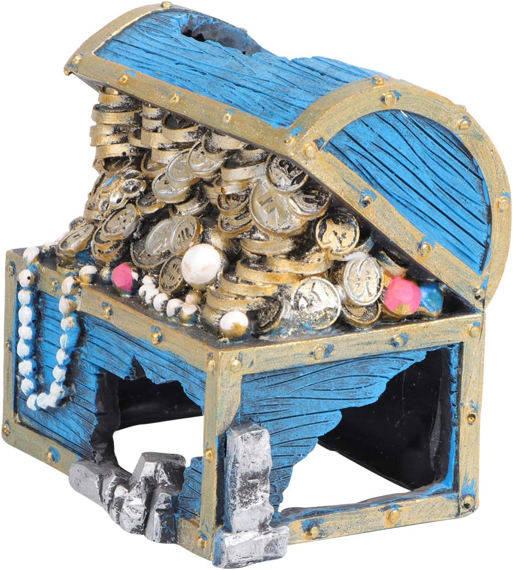 POPETPOP Aquarium Treasure Chest Ornament Fish Tank Underwater Landscape Resin Decorations Shrim Hideaway for Betta,Lizards