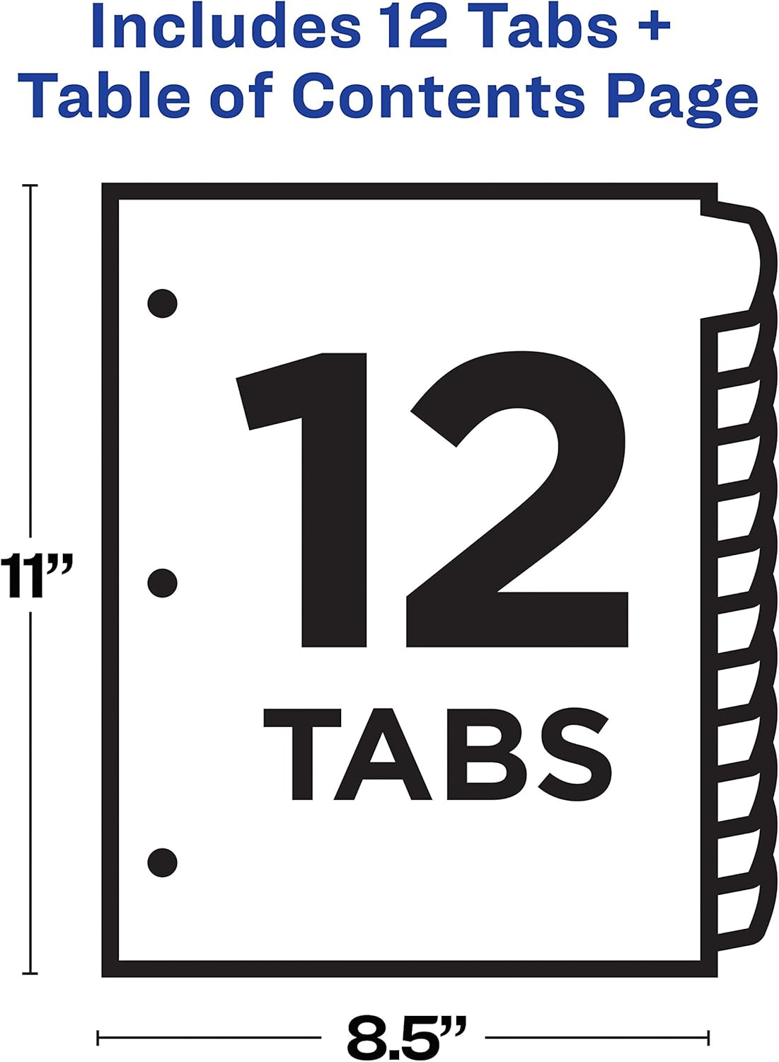 Avery 12 Tab Dividers for 3 Ring Binders, Customizable Table of Contents, Multicolor Tabs, 1 Set (11843) : Office Products