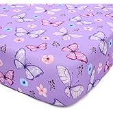 JISEN Baby Crib Sheets Soft Breathable Butterfly Fitted Crib Sheets Baby Sheet for Standard Crib and Toddler Mattress Bed Sheets for Crib for Boys Girls Neutral 52x28 Inch