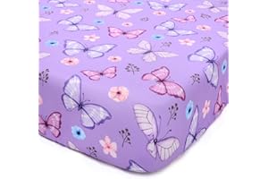 JISEN Baby Crib Sheets Soft Breathable Butterfly Fitted Crib Sheets Baby Sheet for Standard Crib and Toddler Mattress Bed Sheets for Crib for Boys Girls Neutral 52x28 Inch