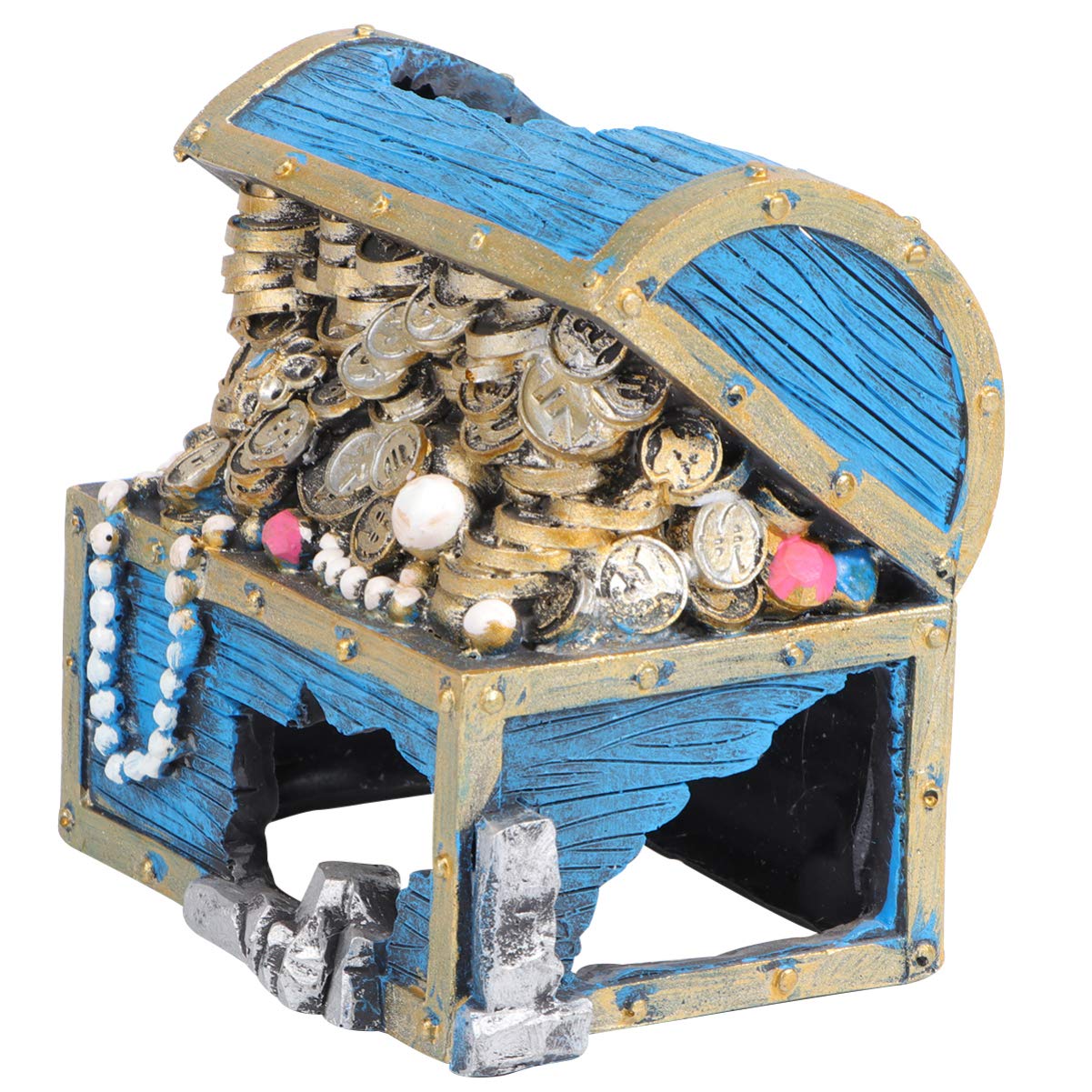 POPETPOP Aquarium Treasure Chest Ornament Fish Tank Underwater Landscape Resin Decorations Shrim Hideaway for Betta,Lizards, Turtles,Reptiles, Amphibians