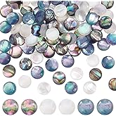 PH PandaHall 90pcs 3 Colors Imitation Abalone Shell Cabochons, 8mm Flat Back Cabochons Half Round Cabochons Acrylic Dome Tile Gems Embellishments for Jewelry Making DIY Crafts Card Making