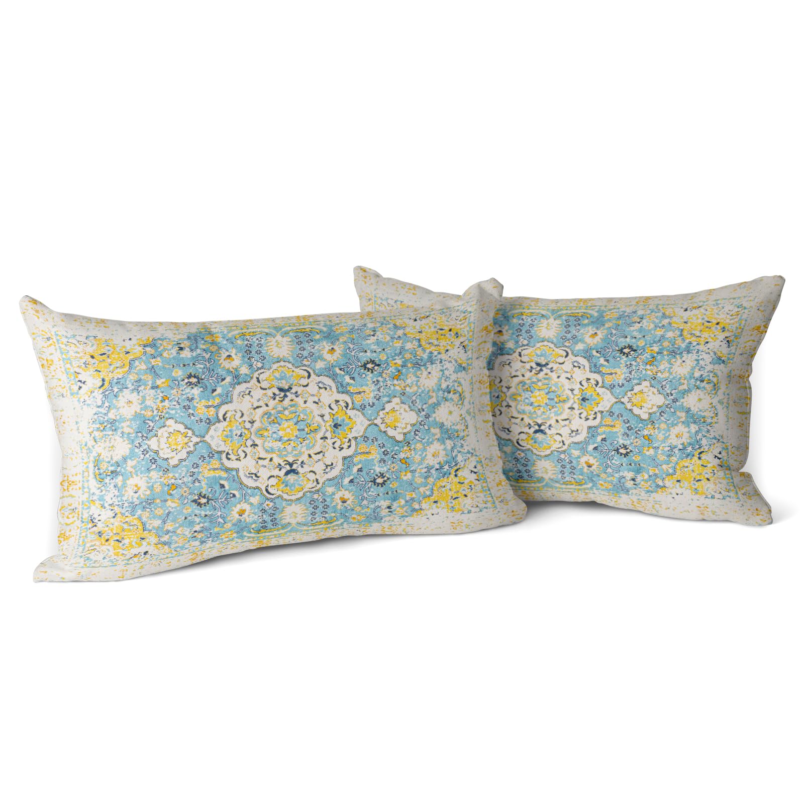 Snylcce Boho Throw Pillow Covers Set of 2 Floral white Antique & Vintage Design, Double-Sided Pattern - 30x50 cm Soft Cushion Covers for Garden Couch, Sofa, Bed - Decorative 12x20 Inch Pillowcases