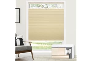 LazBlinds No Tools No Drill Cordless Cellular Shades, Top Down Bottom Up (TDBU) Honeycomb Shades for Home, Blackout Light Blocking Thermal Insulation Blinds for Windows, 33" W x 64" H, Beige