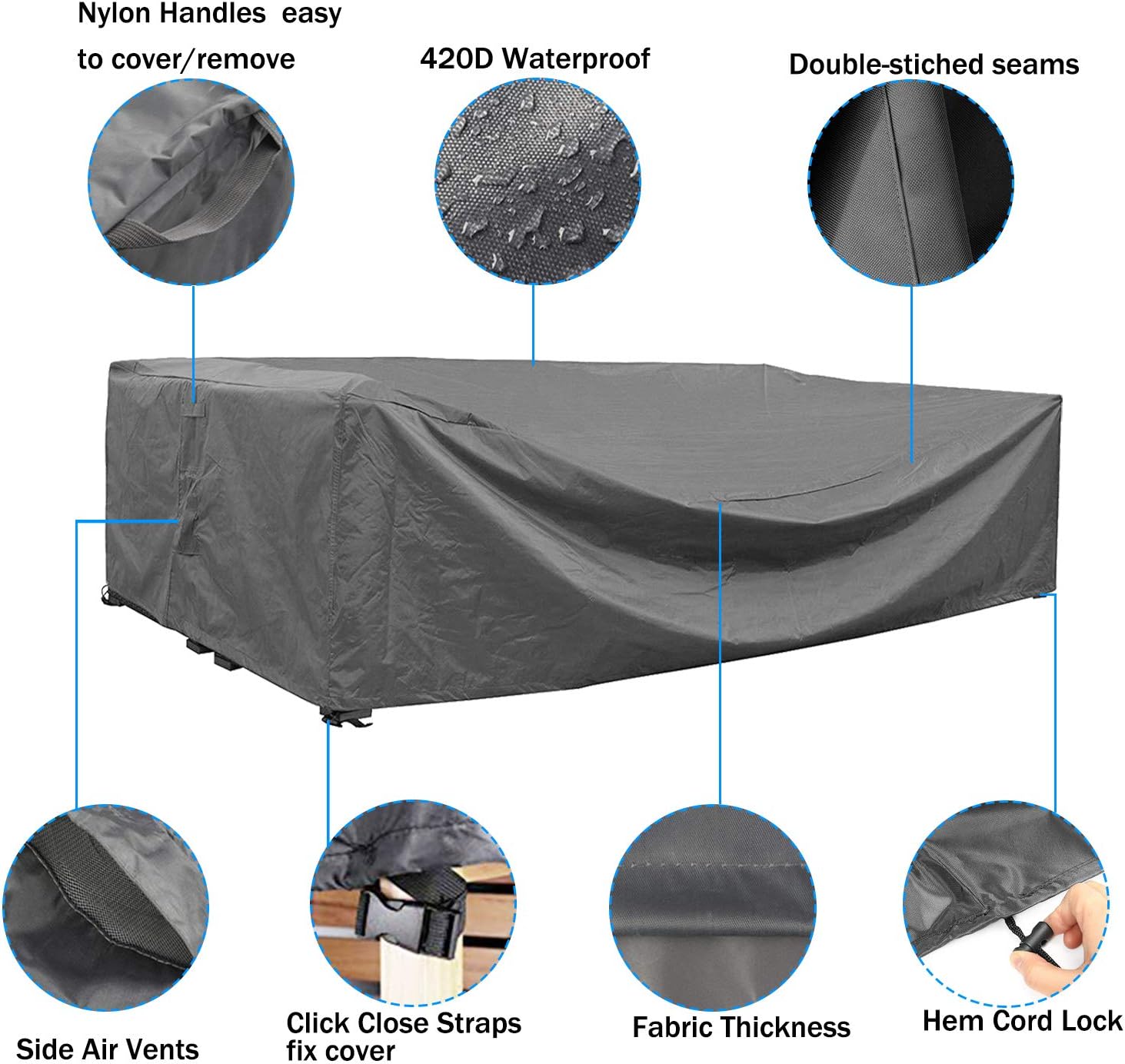 STARTWO Outdoor Patio Furniture Sectional Couch Cover 100% Waterproof Fabric, Porch Sofa, Rectangular Table Chairs Protector Large Furniture Cover, Designed with Straps for Snug Fit : Garden & Outdoor