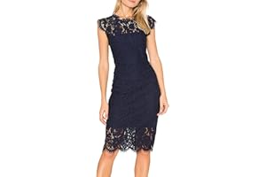 MEROKEETY Women's Sleeveless Lace Floral Elegant Cocktail Dress Crew Neck Knee Length for Party