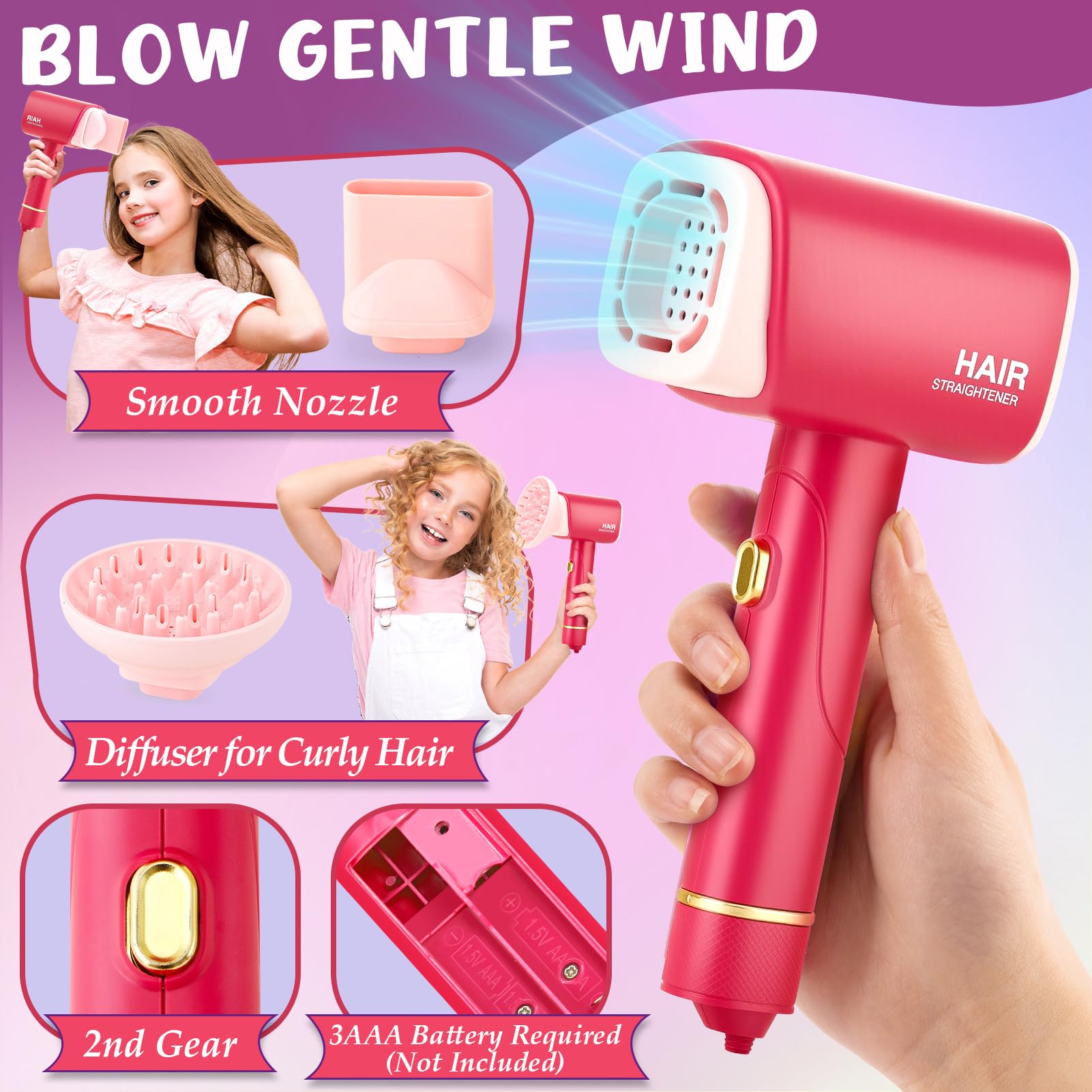 Toylink Friseur Set Kinder Mädchen Spielzeug mit Kinderfön, Haarglätter, Spiegel, Schere, Schürze und Frisierkoffer, Rollenspiel Spielzeug für Mädchen 3 4 5 6 7 8 Jahre 3