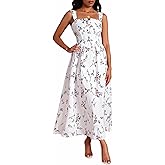 winkbay Women's Summer Floral Midi Dress Elegant Square Neck A line Flowy Boho Vacation Sundress