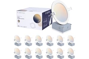 POWERASIA 12 Pack 6 Inch Ultra-Thin LED Recessed Ceiling Light with Junction Box, 5CCT Dimmable 2700K/3000K/4000K/5000K/6000K,15W 1200lm Can Killer Downlight-ETL and Energy Star Certified